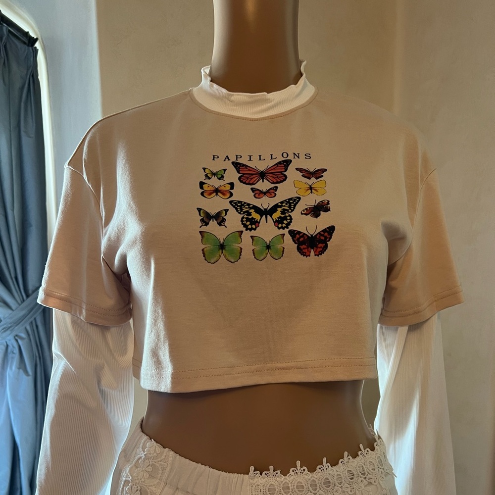 SHEIN Butterfly Crop Top
